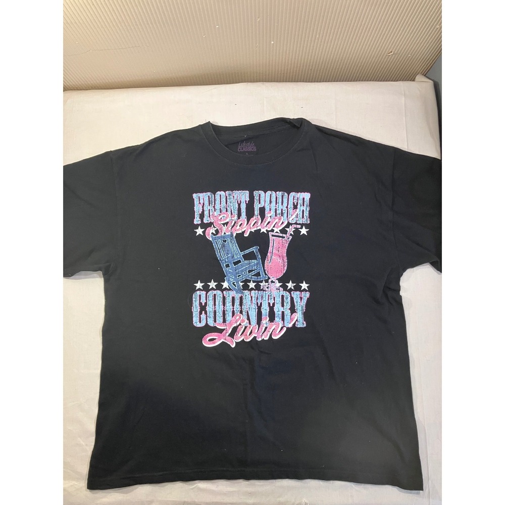 Lifestyle‎ Classics Front Porch Sippin Country Livin Graphic Tee Black XL